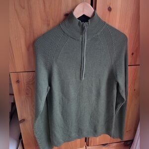 Calvin Klein Women's Army Green Italian Merino Wool Ribbed 1/4 Zip Sweater S